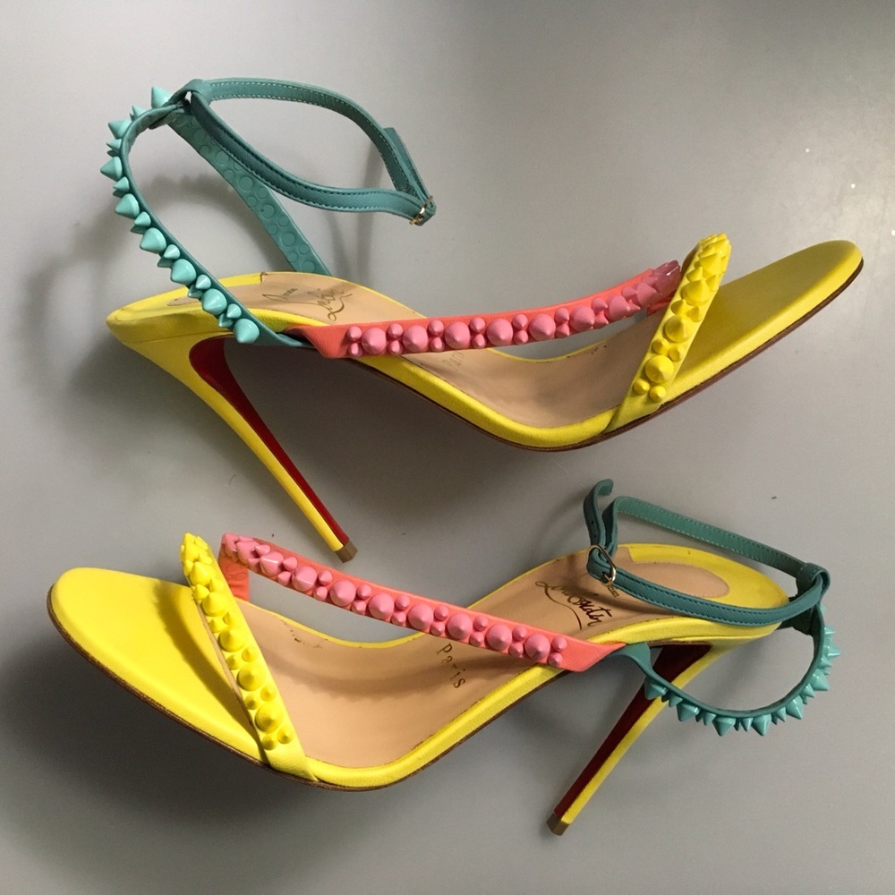 USED Christian Louboutin Mafaldina color block spiked heels